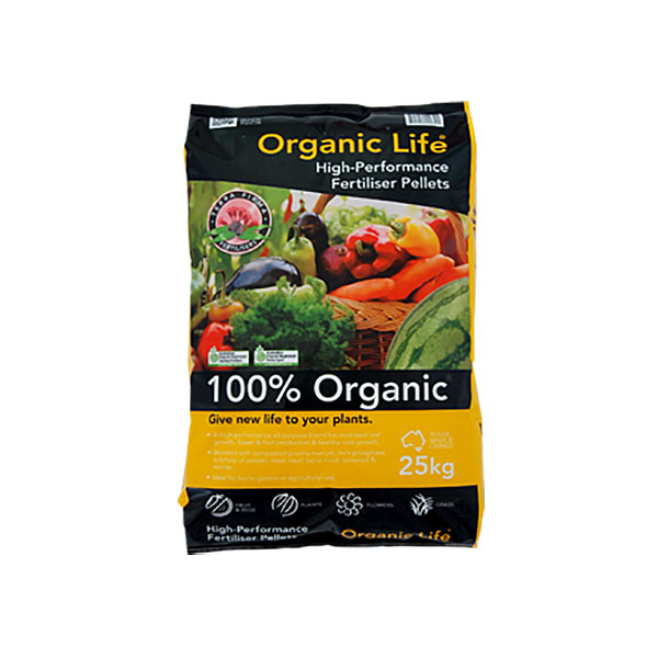 Bag of Organic Life high performance fertiliser pellets